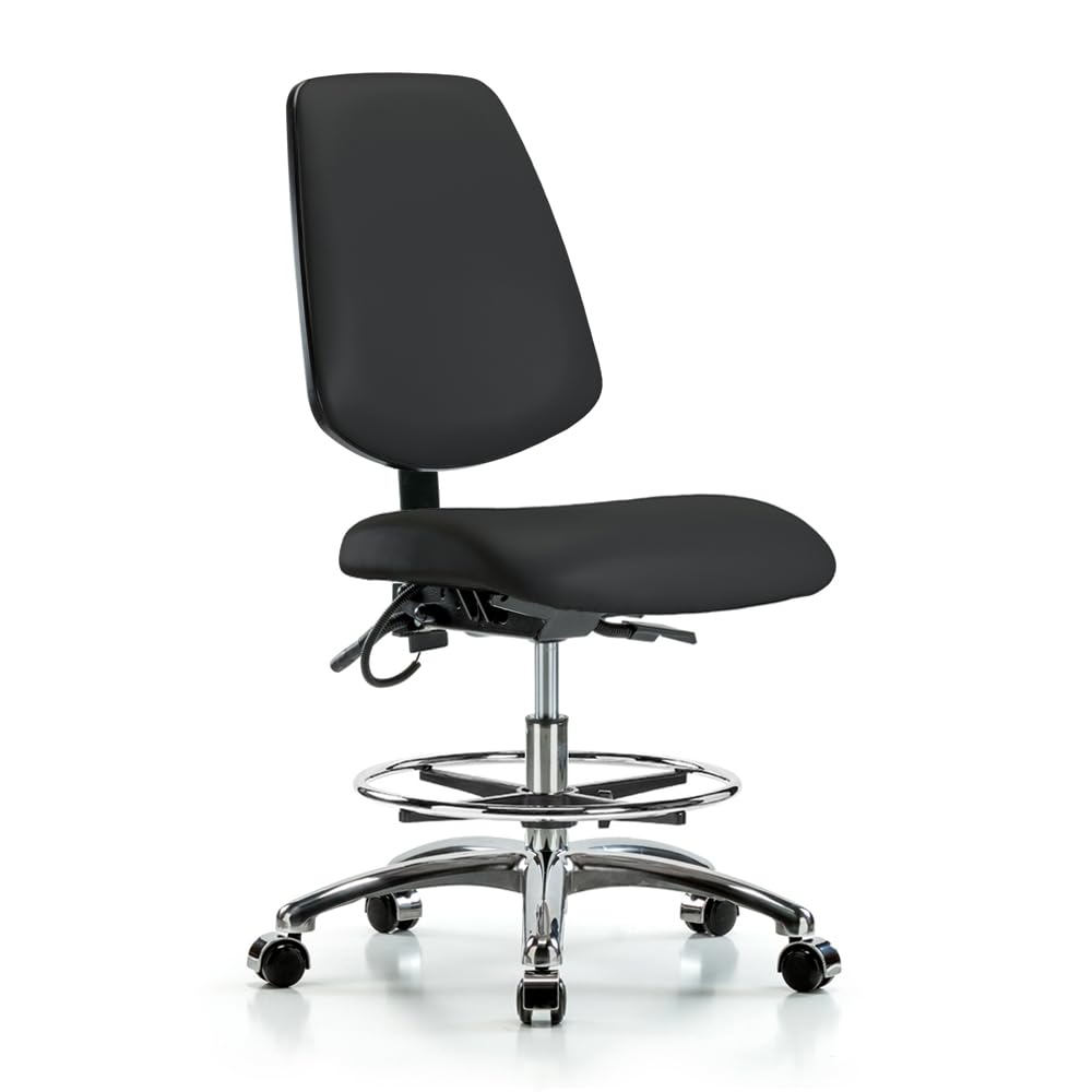 Perch ESD Chair with Large Back with Foot Ring, Casters, 21.5-29", Black