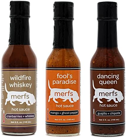 Merfs Condiments Gourmet Hot Sauce Gifts Variety Pack. Medium & Hot. Chipotle, Whiskey & Mango. All Natural, Vegan, Sugar Free, Paleo, Low Carb & Keto Friendly. 5 Fl Oz (Pack of 3)