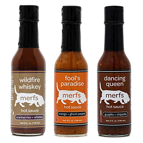 Merfs Condiments Gourmet Hot Sauce Gifts Variety Pack. Medium & Hot. Chipotle, Whiskey & Mango. All Natural, Vegan, Sugar Free, Paleo, Low Carb & Keto Friendly. 5 Fl Oz (Pack Of 3) #TOP28