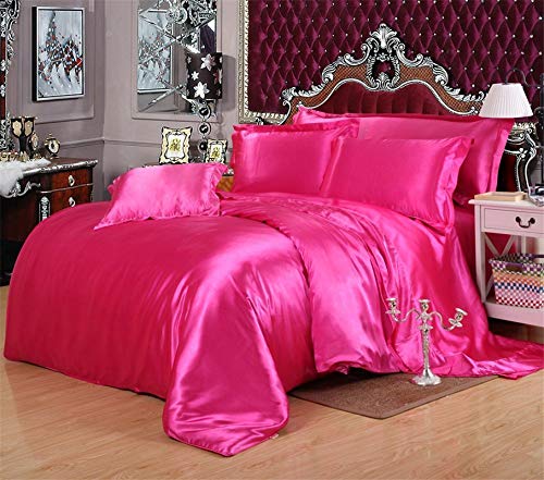 Bed Sheet Set - Super Soft Easy Care Satin Silk Sheet Set with 21'' Deep Pocket - Wrinkle, Fade, Stain Resistant - 4 Piece - Queen Size, Hot Pink