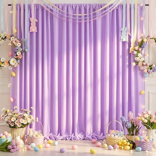 Image of Lavender Backdrop Curtains Photo Light Purple Backdrop Drapes: 2 Panels 5ft x 10ft Polyester Fabric - Baby Shower Mermaid Photography Background Decorations