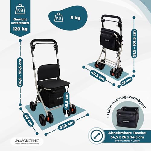 Mobiclinic®, Rollator, Coliseo, Mit großer einkaufstasche und sitz, 21 l, Faltbar leicht, Einkaufswagen,...
