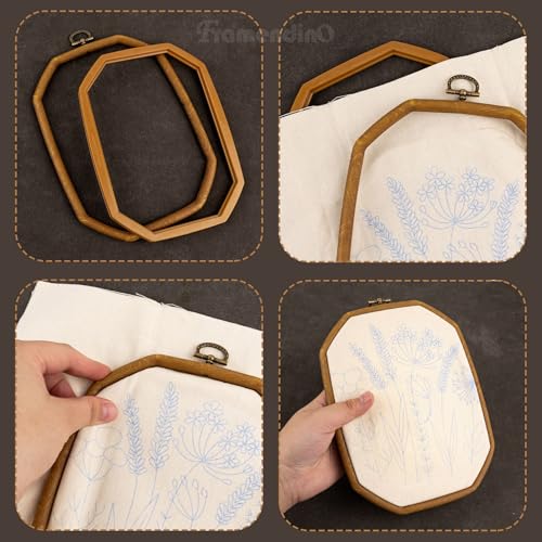 Image of Framendino, 3 Pack Imitation Wood Embroidery Hoops Cross Stitch Craft Hoop Frame for Home Decoration 3 Sizes