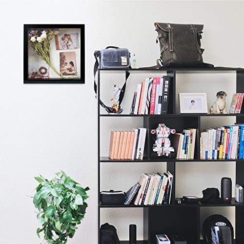 Image of Muzilife 11x11 Deep Shadow Box Picture Frame with Linen Board Wood Glass Display Case Ready to Hang Memory Box Baby Sports Memorabilia, Awards, Medals, Wedding, Tickets, and Photos (Black)
