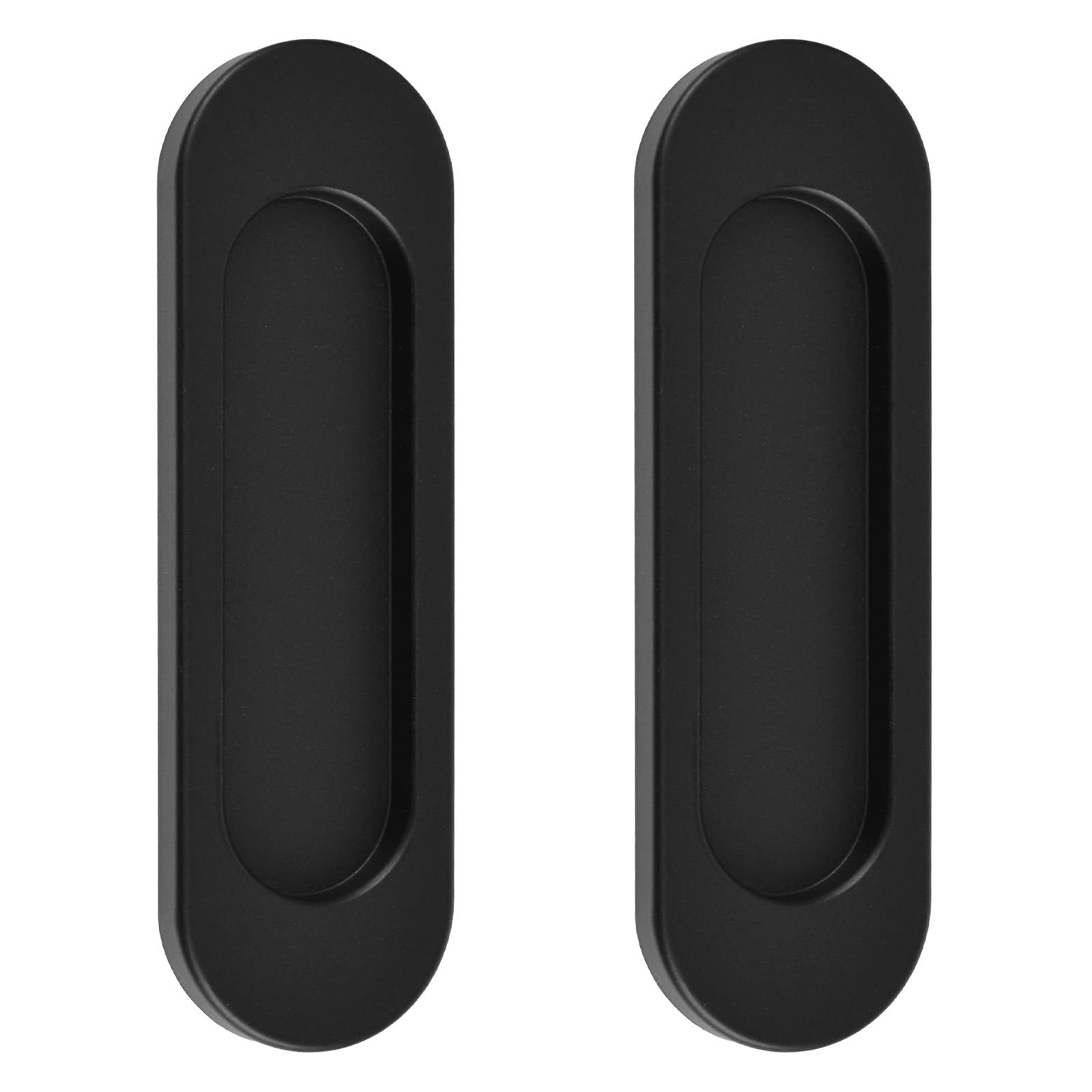 MOROBOR Self-Stick Oval Sliding Door Pulls, 2pcs Aluminum Alloy Flush Pull Punch-Free Handle for Sliding Barn Door Windows Cabinets (Matte Black, 100mm)