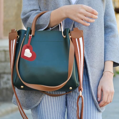 TENDYCOCO 3pcs Heart Shape Pu Leather Luggage Tags with Strap Connector, Eye-Catching Suitcase Tags for Travel, Red, 3.34 * 2.75 * 1.18inch2