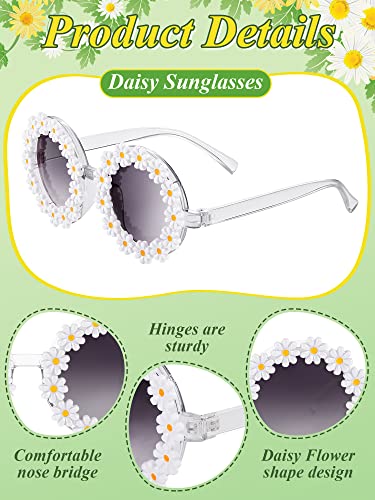 Dunzy 6 Pack Daisy Flower Sunglasses for Women Retro Hippie Round Glasses 70s Disco Groovy Sunglasses for Party Costume Accessories, 6 Colors3