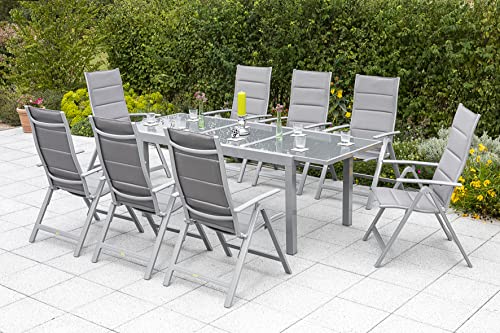 Yoursol by Merxx Gartenmöbel Set Taviano für 8 Personen mit Ausziehtisch 180-240 cm, Aluminium, verstellbare Klappstühle
