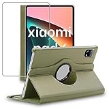 ebestStar - Hülle für Xiaomi Pad 6 Pad 6 Pro, Drehbar Schutzhülle, PU-Lederhülle, Rotierende Ständer Etui, Rotating Case Cover, Gold + Panzer Schutz Glas