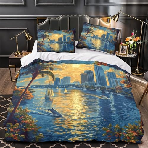 Housse de couette 200x200 coucher de soleil port double microfibre