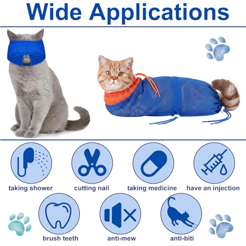 Image of 9 Pcs Cat Bathing Bag Set Cat Shower Bag Anti Bite and Scratch for Pet Grooming Washing Brush Comb Muzzle Nail Clipper Nail File Tick Tool (Navy Blue)