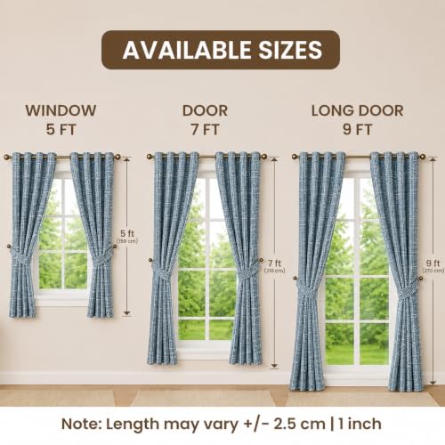 Image of Premium Faux Linen Curtain with Eyelets & Tie-Back | Modern Textured Light Filtering Door & Window Curtain for Home & Office | Washable, Durable & Easy to Maintain | Teal, Window - 5 ft