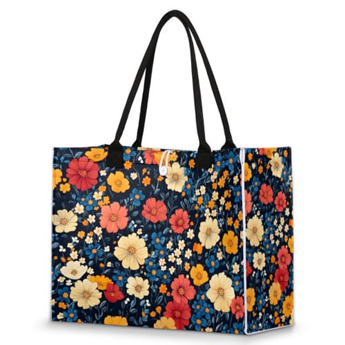 Brightly Colored Flowers Tote Bag for Women Large Beach Bag Reusable Tote Bags for Work Travel Beach Shopping