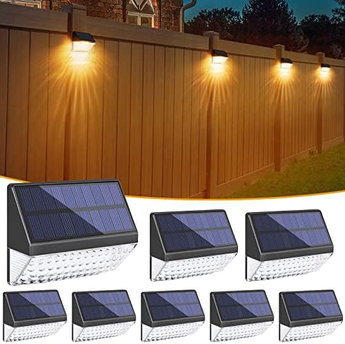 NIORSUN Solar Fence Lights Warm White and RGB Solid Color Glow Mode, 8 Pack Solar Decorative Lights IP65 Waterproof Solar Outdoor Light for Deck Solar Wall Light for Fence, Step, Yard, Patio, Garden