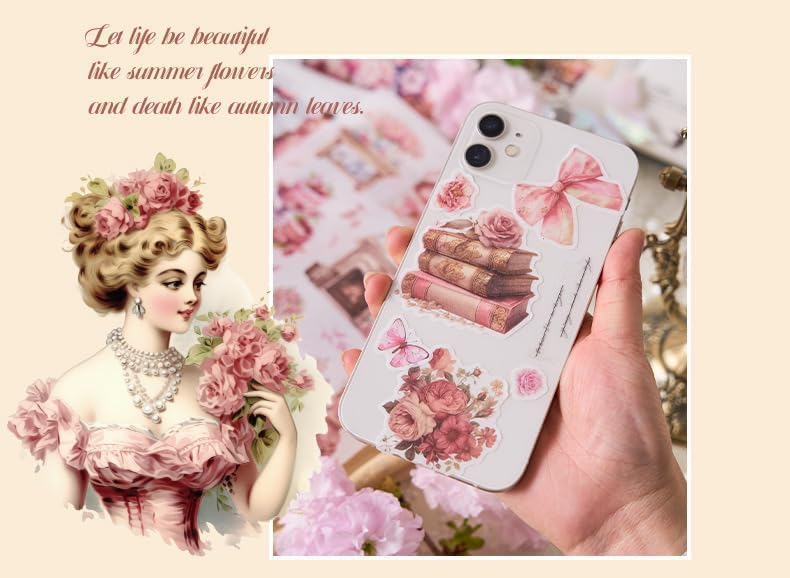 Image of Alokik Enterprise Everything is Fleeting Nostalgic Dreams Retro Romance Decorative Sticker Book - Vintage Aesthetic Scrapbook Stickers for Journaling, Planners, DIY Crafts & Phone Decoration