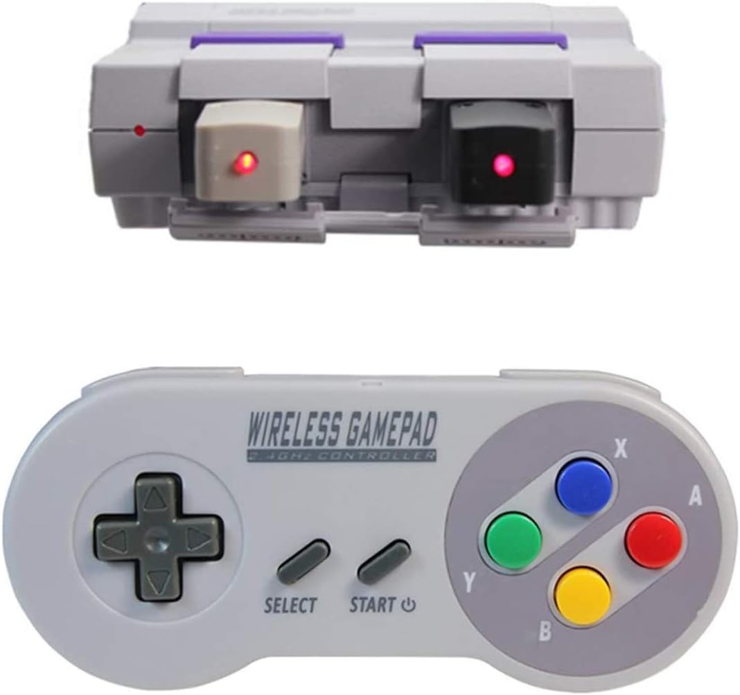 Wireless SNES Controller,2.4GHz Wireless Controller for Super NES Classic Edition&NES Classic Edition,Cordless Super NES Controller/Gamapad with Extra USB Adapter for PC,Raspberry PI (4 Colors Button)