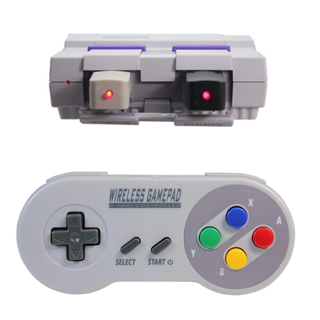 Wireless SNES Controller,2.4GHz Wireless Controller for Super NES Classic Edition&NES Classic Edition,Cordless Super NES Controller/Gamapad with Extra USB Adapter for PC,Raspberry PI (4 Colors Button)