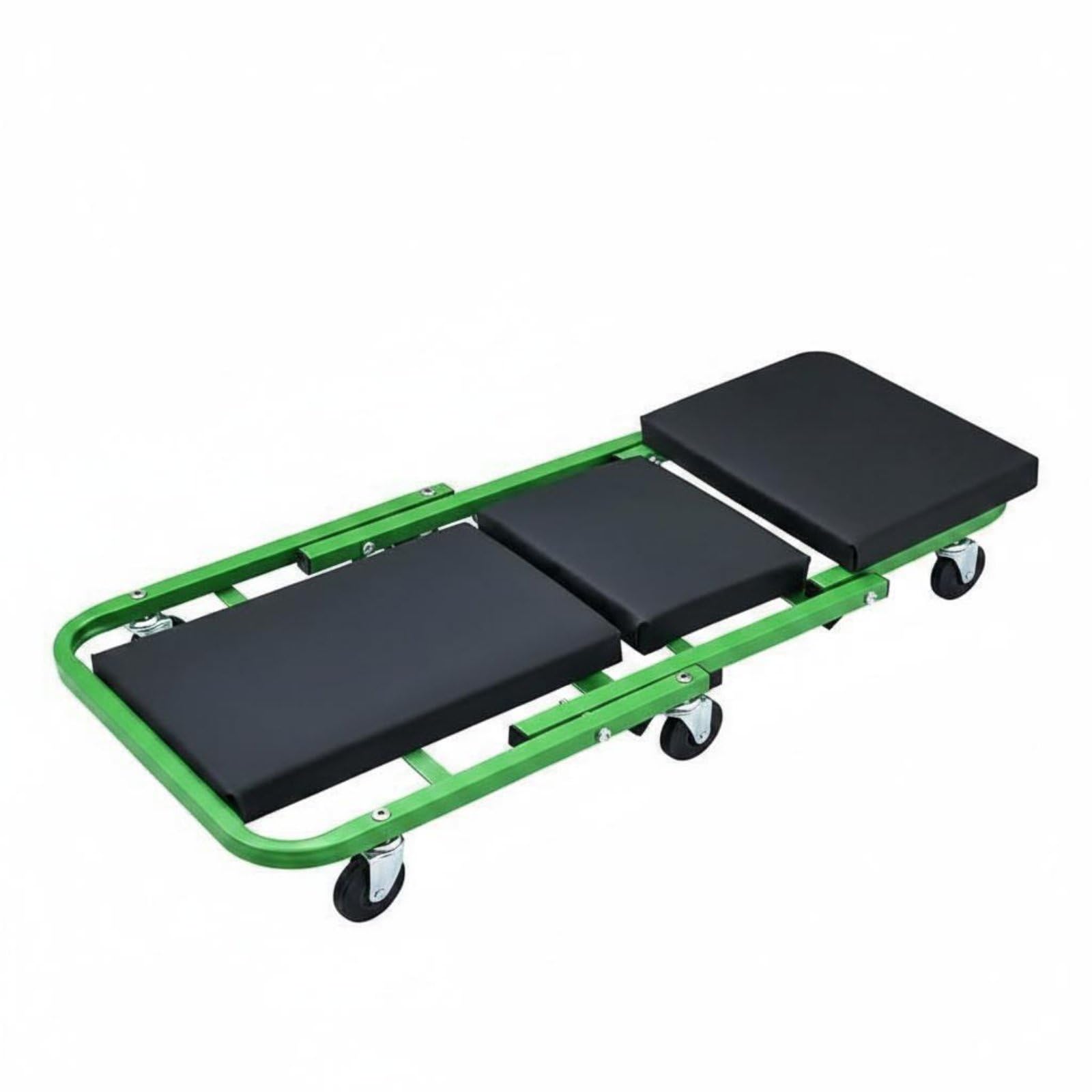 Camilla Mecánica con Ruedas Resistente Asiento Mecánico con Ruedas Doble Función Asiento de Taller Acolchado para Garaje, Verde, 36 Pulgadas