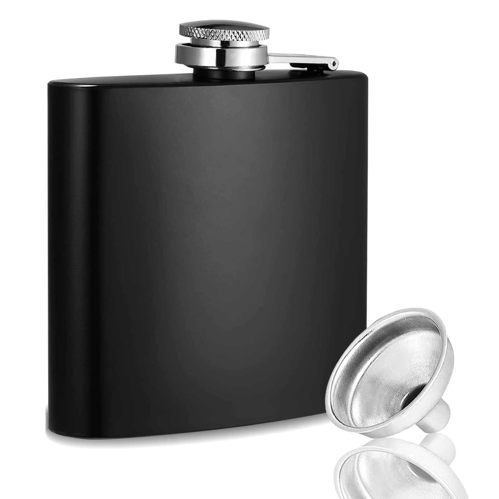 6oz Hip Flasks for Liquor, Stainless Steel Whisky Hip Flasks Leak Proof Alcohol Flask Classic Flagon Gift Presented in Box，Portable Pocket Whiskey Flasks for Men and Women(Black)