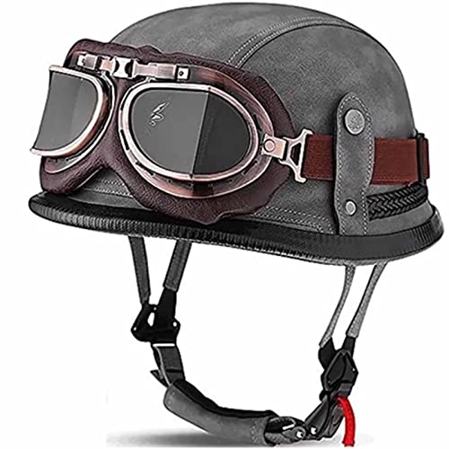 Casco De Motocicleta,Medios Cascos Retro Hombres Mujeres para Cruiser Street Scooter Casco Half Shell Casco De Motocicleta Alemán con Gafas De Ciclismo - Aprobado por ECE Cover