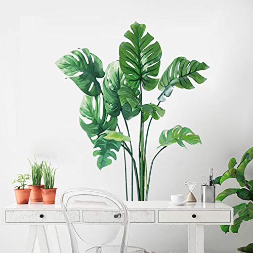 Leaf Wall Decals Monstera Leaf Tropical Plants Wall Stickers For Living Room, Palm Leaf Wall Posters Natural Green Plants Art Murals Vinyl Wallpaper For Bedroom Nursery Office #TOP3