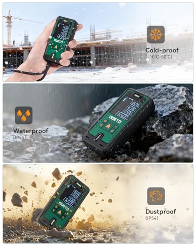 Foto von Laser Entfernungsmesser 50m, OGETO Laser Entfernungsmesser mit LCD Hintergrundbeleuchtung, 99 Datensätze, M/In/Ft, Pythagoras/Abstand/Fläche/Volumen Messungen(2*AAA Batterien, IP54)
