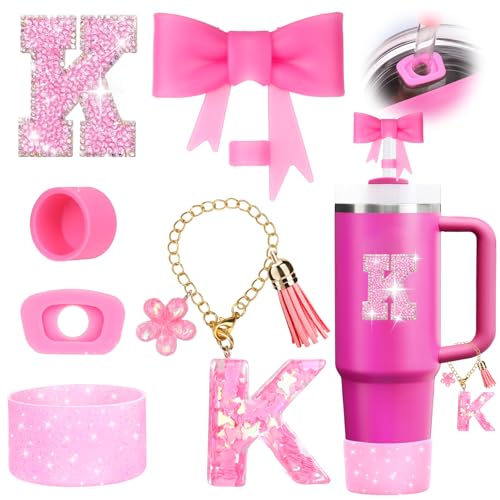 Image of Mity rain 6PCS Pink Cup Accessories for Stanley Cup 30oz 40oz | Tumbler Initials Decoration for Stanley Letter K