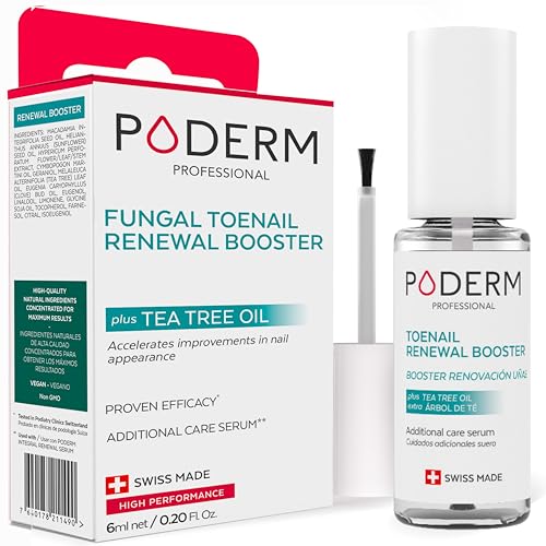 PODERM – TOENAIL RENEWAL BOOSTER – TEA TREE oil-serum – Restores Appearance of Discolored/Damaged Nails – Toe and Fingernail Repair – 100% Natural Ingredients and Vegan – Express Renewal – Swiss Made