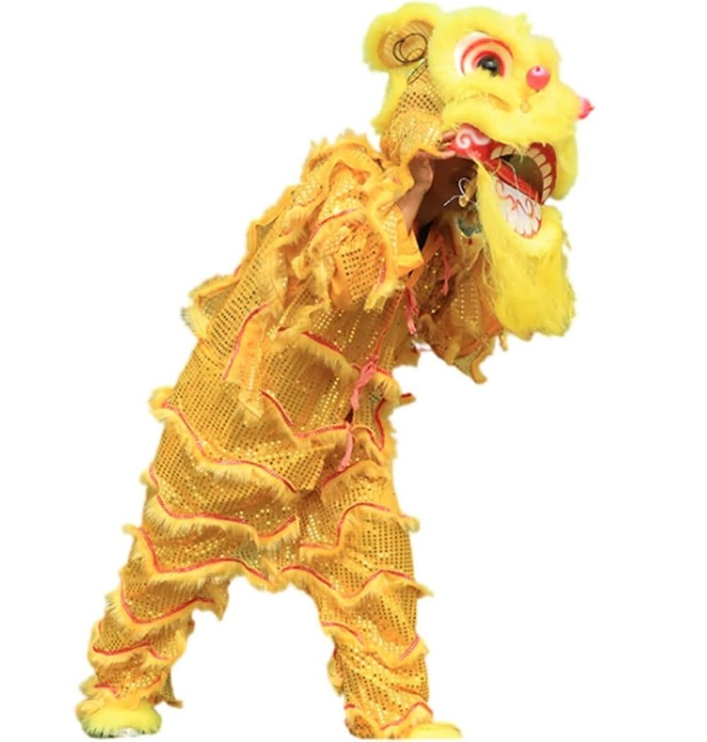 Hdicuhnanu Yellow Lion Dance Clothing Chinese Lion Dance Performance Adult Mascot Costume Crafts Funny Stuff Costume(Yellow)