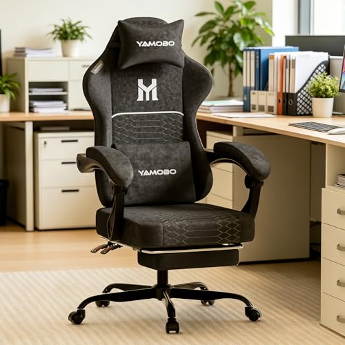 Image of Gaming Chair with Footrest, Ergonomic Computer Chair with Lumbar & Headrest Support for Adults, High Back Office Desk Chair with 360Swivel Wheels for Game and Work, Breathable Fabric,Black