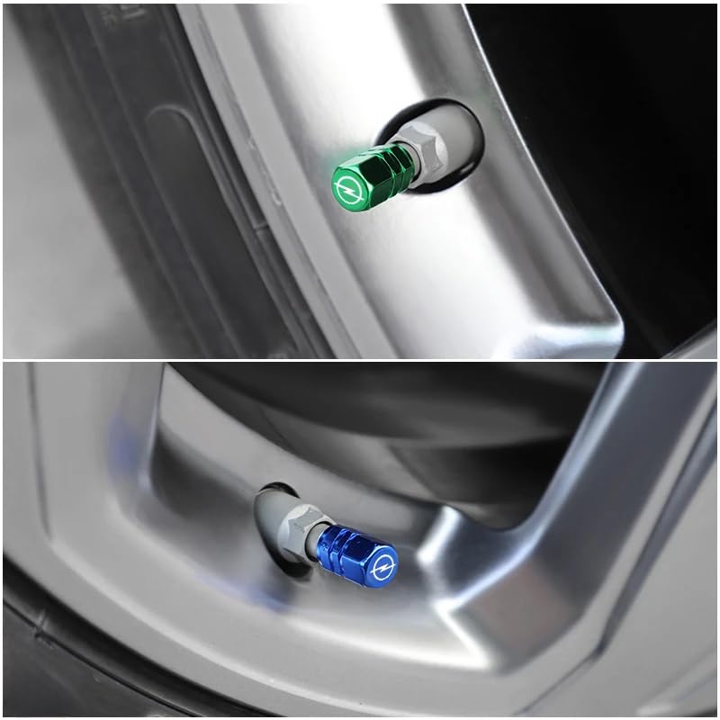 4 stuks Ventieldoppen auto voor Opel, Corrosiebestendig Bandventieldoppen Autobandenstop Ventiel Stofkapjes Accessoires,Blue