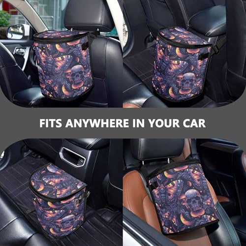 Image of MNSRUU Car Trash Can with Lid, Gothic Skull Butterfly Car Trash Bag Hanging Organizers and Storage for Front Back Seat, Leak-Proof Trash Bin
