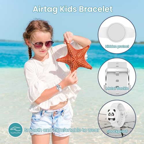 Image of Waterproof Air tag Bracelets for Kids (2 Pack) - Soft Silicone Hidden Air tag Wristband - Lightweight GPS Tracker Holder Compatible with Apple Airtag Band for Child (White /Dark Blue)