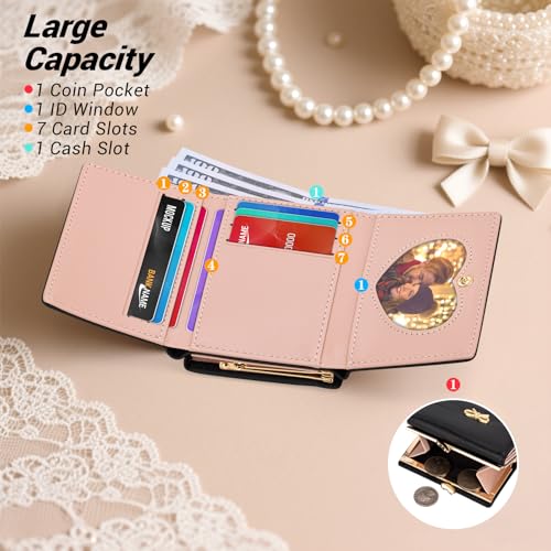Image of YINHEXI Small Bow Wallet for Women with RFID Blocking - Tri-fold PU Leather Card Holder, Coin Pocket & Heart ID Window, Cute Aesthetic Purse for Girls Teens (Bow Black)