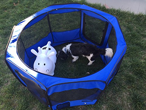 ToysOpoly 45" Indoor/Outdoor Pet Playpen Cage. Best Exercise Kennel for Your Dog, Cat, Rabbit, Puppy, Hamster or Guinea Pig. Portable for Easy Travel. (Blue)