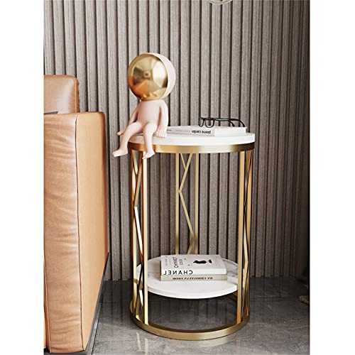 Table de chevet ronde en marbre et structure dorée light luxury