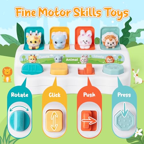 Image of Animals Pop Up Toy - Interactive Funny Activity Pop Up Toys Early Learning Montessori Developmental Cause and Effect Color Sorting for Toddlers 18 Months+ Boys Girls