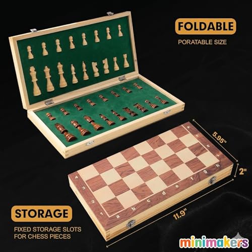 Image of 12 inches Wooden Chess Board Set Magnetic, Handcrafted Foldable Chess with Storage, Portable Travel Chess Game, Classic Strategy Gift for Teens & Adults
