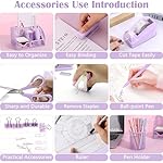 Purple Office Desk Accessories Supplies, 12pcs Desk Organizers and Accessories with Tape dispenser and Stapler,Staples,Staple Remover,Pen Holder,Scissor,Ruler,Sticky Tabs,Tape,Ballpoint Pen,Clips Set - Image 5