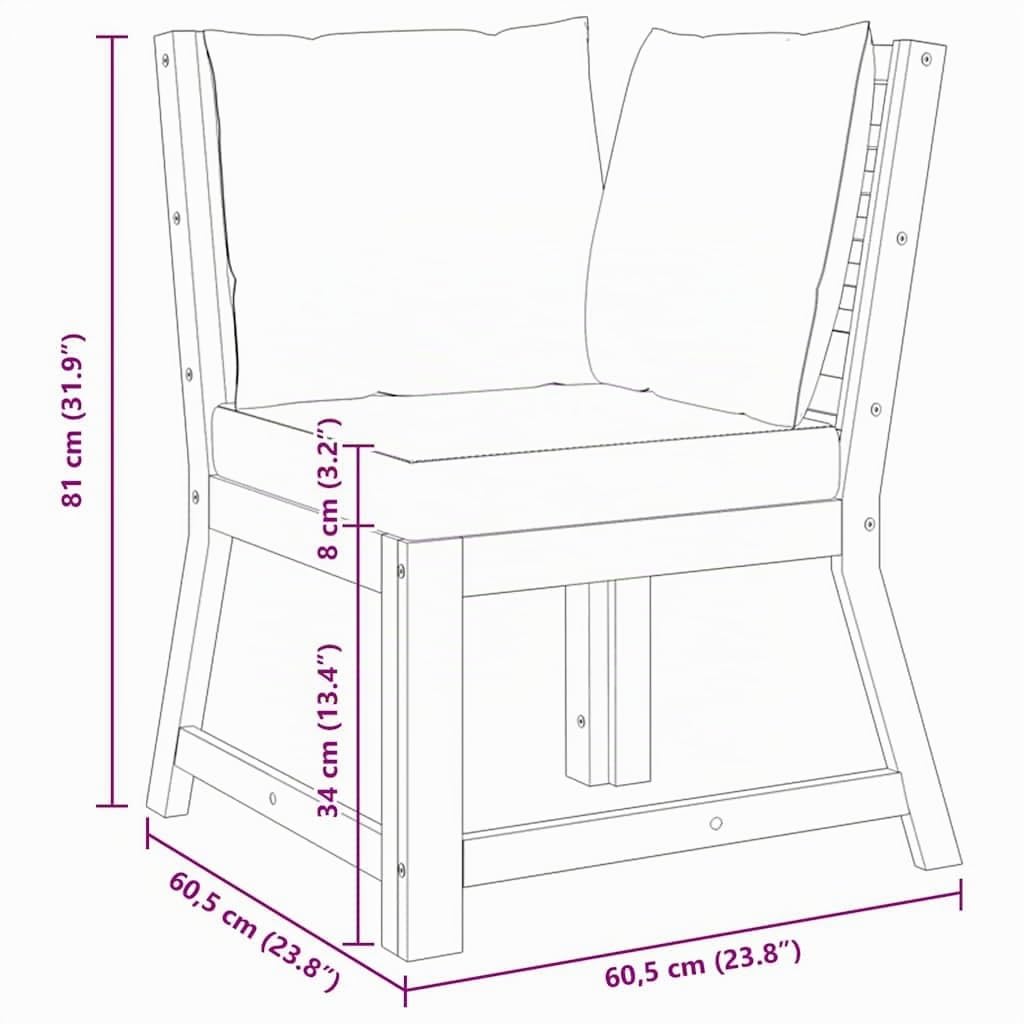 vidaXL Canapé d'angle Sectionnel avec Coussin Canapé d'Extérieur Meuble de Jardin Patio Salon Terrasse Intérieur Gris Foncé Bois d'Acacia