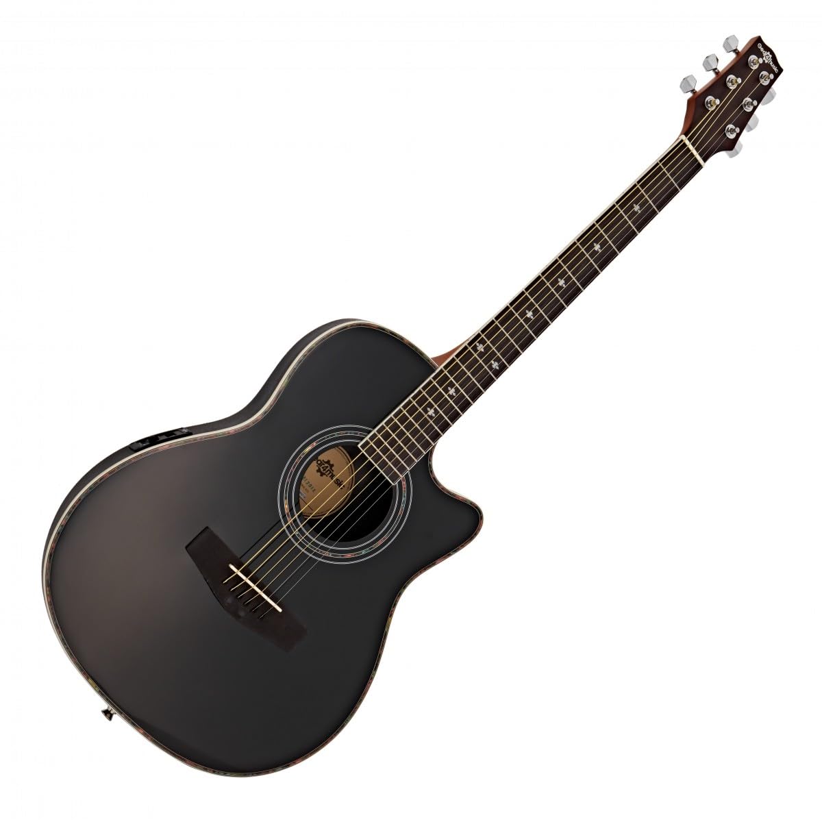 Pacchetto Completo con Chitarra Acustica Roundback di Gear4music Nero | Design Roundback Nero, Pickup e Accordatore K-2T Integrati, Corpo ABS Resistente al Feedback, Pacchetto Completo