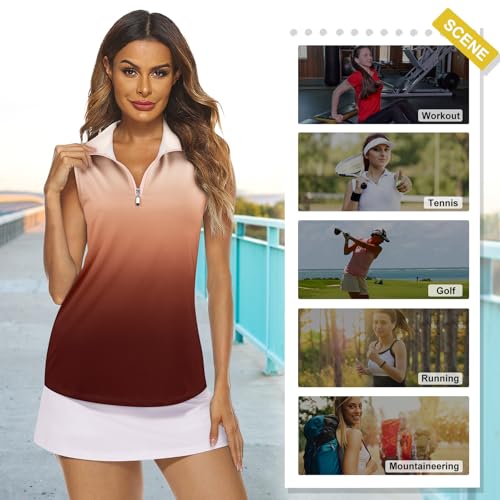 Image of Koscacy Women's Sleeveless Golf Tennis Polo Shirts Zip Up Dry Fit Workout Tank Tops Athletic Shirt