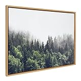 Kate and Laurel Sylvie Lush Green Forest On A Foggy Day Framed Canvas Wall Art by The Creative Bunch Studio; 28x38 Natural; Nature Mountains Forest Landscape Art for Wall