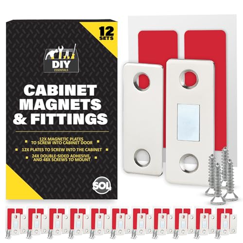 SOL 12pk Cabinet Magnets & Fittings – Magnetic Catches for Cupboards, Wardrobes, Kitchen Units, and Cabinets – Slim Door Catch Kit for Secure Closures, Drawers, and Furniture Doors