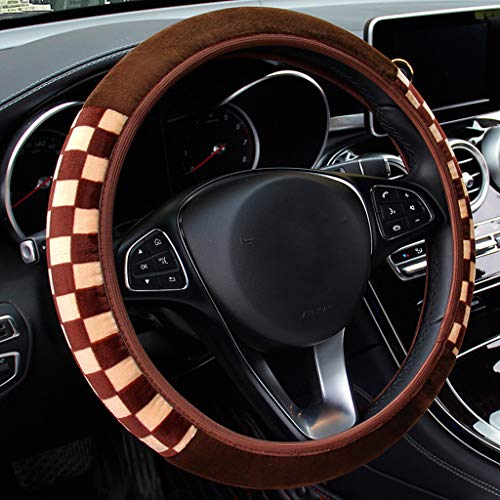 ZaCoo Sports Style Soft Plush Car Steering Wheel Covers Universal No Fixed Inner Winter Keep Warm Steering Wheel Cover Fit for Truck, SUV, Cars 14-15 inch (Broud&Beige)