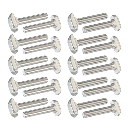 Image of PATIKIL M6 x 30 mm Thread T-Slot Bolts, 20 Pcs Drop-in Bolt Hammer Head T-Bolt Standard 8 mm Sliding Screw Stud for 30 Series Aluminum Extrusion Profile, Silver