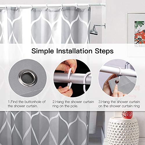 Annvchi Shower Curtain, Waterproof Lattice Design and Polyester, Quick-Drying, Weighted Hem, Shower Curtains Bathroom 180x180, Durable and washable, Grey Shower Curtains with 12 Hooks