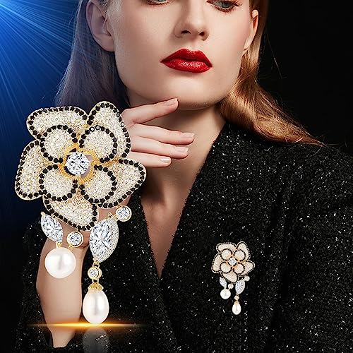 Image of Flower Brooch for Women Rhinestone Flower Brooch Pins Floral Brooches Jewelry Gift for Mom Wife