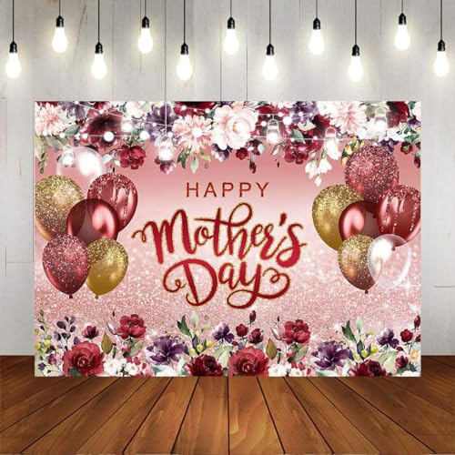 Mocsicka Fondo Feliz Día de la Madre 10x7ft Flores Burdeos miniatura 7