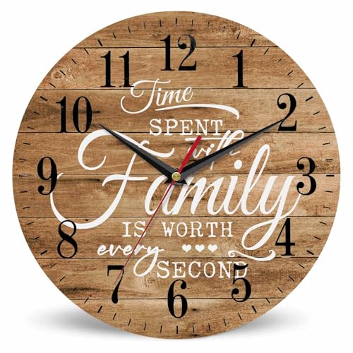 Farmhouse Wall Clock Rustic Retro Wood Style 10 Inch Silent Non Ticking Battery Operated Clock Vintage Round Clock for Living Room Bedroom Bathroom Office Decor